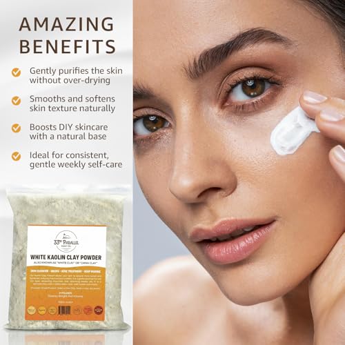 White Kaolin Clay Powder USP GRADE (2 LBS / 32 oz) 100% Natural USP Grade | Facials, Face Mask, Soap Making, Creams, Lotions, Bath Bombs | aka White Clay & China Clay Powder | 2 Pound