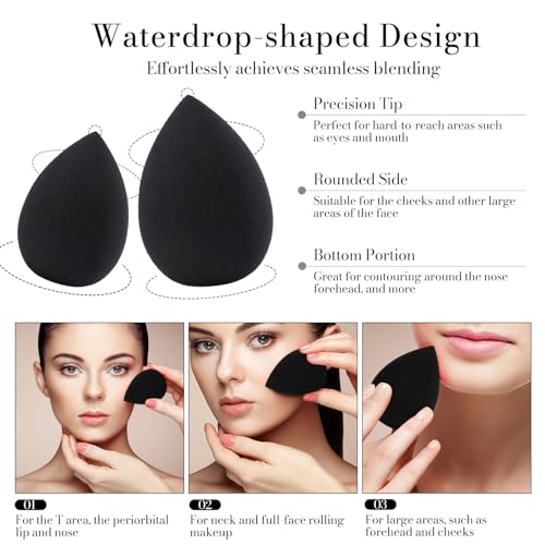 7Pcs Soft Makeup Sponges Set, Latex Free Blender Beauty Sponge for All Skin Types, Professional Application of Liquid, Cream and Powder Makeup, Dry & Wet Use Blender sponge, Black