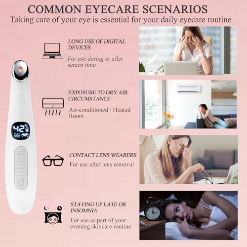 Eye Lift Wand, 3 in 1 Vibrating Red Light 98¡ÆF to 113¡ÆF LCD Display Eye Massager for Dry Eyes, Dark Circles and Puffiness, Electrical Face, Neck Sculpting Pen for Fine Lines and Wrinkles