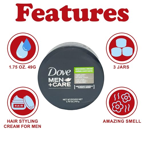 Dove Men+Care Grooming Cream, 3 Pack Hair Styling Cream for Men, Lightweight Formula, Defines and Conditions with Low Hold for Easy Styling and Natural Texture, 1.75 oz Each