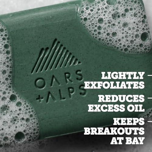 Oars + Alps Exfoliating & Moisturizing Bar Soap for Men, Deep Cleaning Soap, Clean Ingredients, All Skin Types, Peppermint Charcoal, 1pk