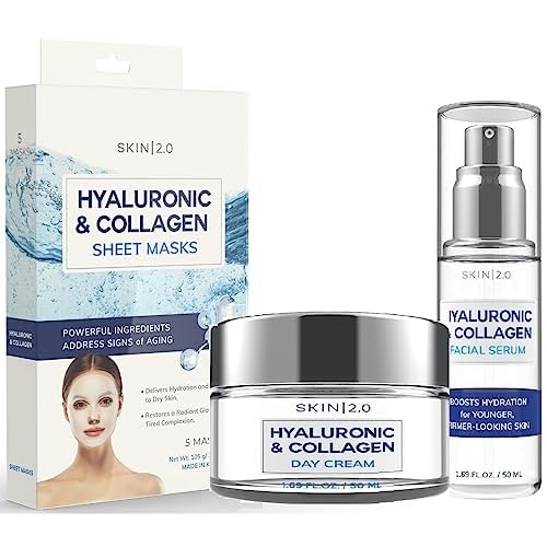 Hyaluronic & Collagen Beauty Value Set - Serum, Moisturizer & Face Masks