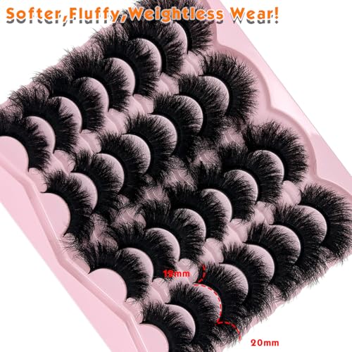 Mink Lashes Fluffy 20mm Big Faux Mink Strip Lashes Cat Eye Long False Eyelashes Dramatic Soft 25mm 3D Volume Eyelashes Pack 14 Pairs