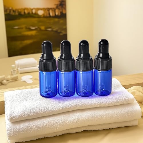 36 Pack Mini Glass Dropper Bottle 3ml Blue Glass Dropper Bottles,for Essential Oil Perfume Cosmetic Liquid Traveling Sample Containers?(Blue, 3ml)