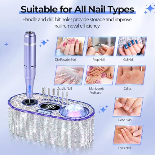 Electric Nail Drill Professional: Shiny 40000RPM Electric Nail File Kit E File Nail Drill Machine with LCD Display for Acrylic Gel, Manicure Pedicure Polishing Grinder for Salon Home, Diamond