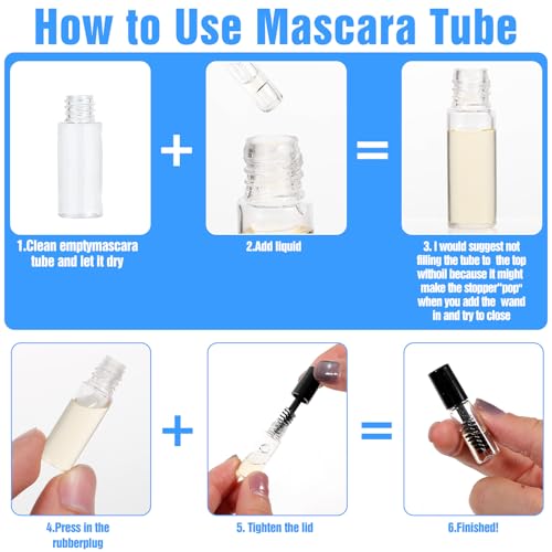 30Pcs Empty Mascara Tube with Eyelash Wand 2ml Mascara Bottles with Brush Rubber Inserts Mini Eyelashes Cream Container Bottle for Travel Small Sample Size Eyelash Growth packing