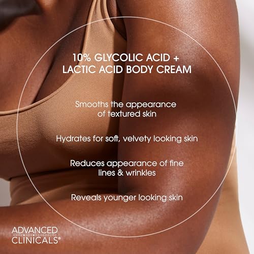 Advanced Clinicals 10% Glycolic Acid + Lactic Acid Lotion Exfoliant Moisturizing Cream With Hyaluronic Acid Moisturizer | AHA Exfoliating Body Cream Improves Look Of Uneven Rough Skin Texture, 2-Pack