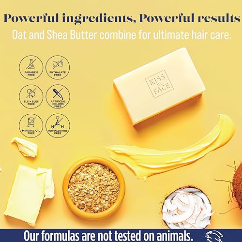 Kiss My Face Nourish 2-in-1 Shampoo and Conditioner Bar, With Oat and Shea Butter, Nourishes and Smooths, For Dry, Dull and Frizzy Hair, Cruelty Free and Palm Oil Free, Pack of 3