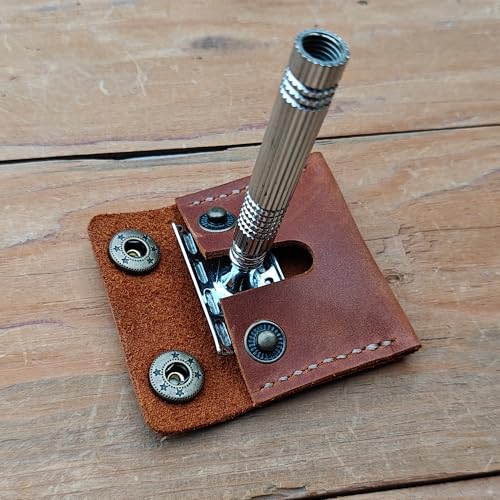 Handmade Leather Safety Razor Travel Cover, Double Edge Razor Head Protective Sheath For men Fits Most Safety Razors (Brown)