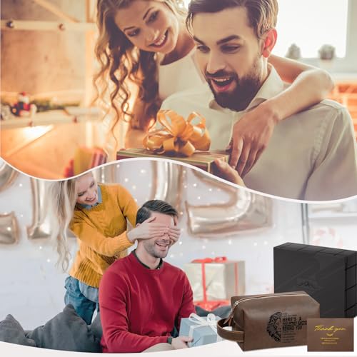 Personalized Husband Birthday Gift from Wife Travel Leather Toiletry Bag Shaving Bag for Men Him, Cool Christmas Valentines Anniversary Birthday Gifts for Husband Boyfriend Partner Dark Brown
