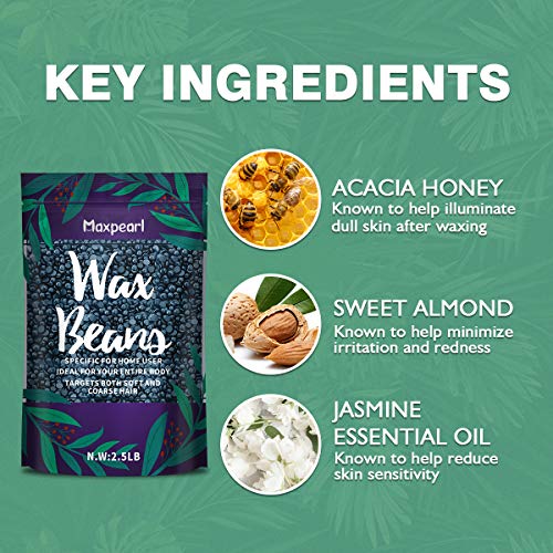 Maxpearl Hard Wax Beads 2.5LB + 10.5OZ - Brazilian, Bikini Waxing, Face, Eyebrows, Underarms, Arms, Chest, Back, Legs, Jasmine & Coconut Formula