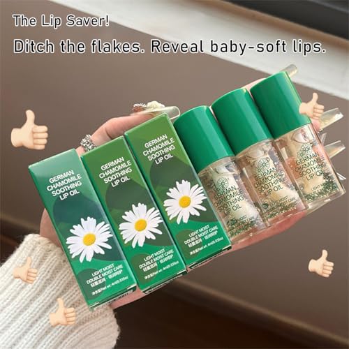 3 Pack Chamomile Lip Oil Set - Hydrating Glossy Lip Care with Natural Formula, Vegan & Cruelty-Free Clear Lip Gloss for Dry Lips, Nourishing Essential