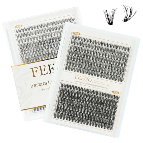 FEEGO Lash Extension Fluffy Eyelash Extensions Kit 30D+40D 9-16mm Eyelash 280pcs Thick Nude Single Lashes for Home DIY Invisible Extension Kit Waterproof Natural Look Reusable wispy volume set