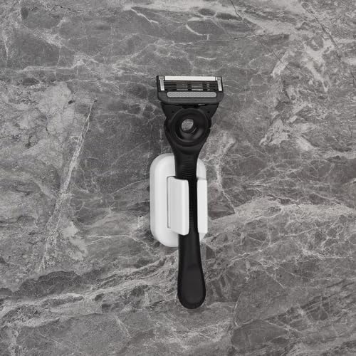 Linkidea 2 Pack Razor Holder for Shower Wall, Bathroom Razor Organizer & Squeegee Stand, Compatible with Gillette Fusion 5 Power, Labs Special NFL Series, SkinGuard (White)