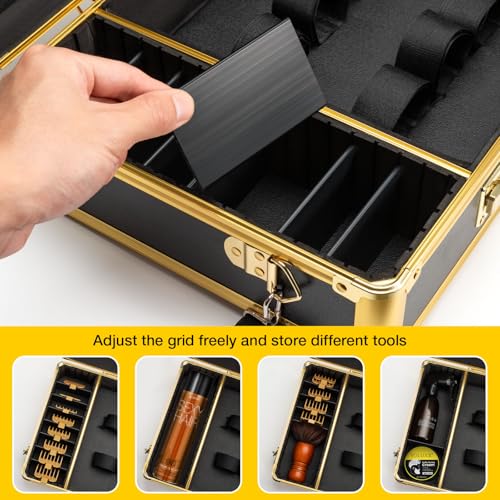 Noverlife Upgraded Large Barber Travel Briefcase, 22x11x5in Portable Barber Carrying Suitcase Salon Case with Code Lock, Gold Barbershop Travel Case Hairdresser Tool Storage Organizer Box for Clipper