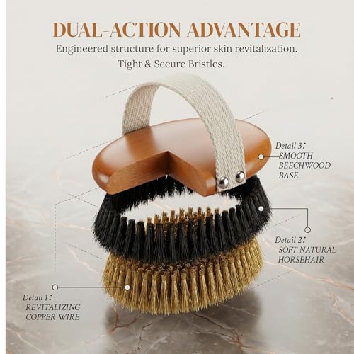 Ionic Copper Dry Brushing Body Brush for Lymphatic Drainage,Exfoliating Body Dry Brush for Radiant Skin,Dry Skin Brush for Cellulite,Blood Circulation Improvement,Reduce Stress
