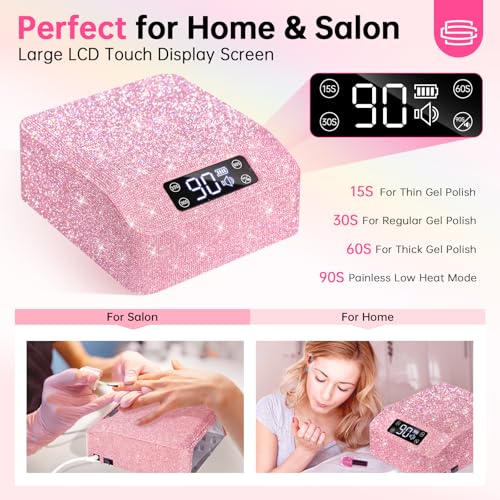 UV Light for Gel Nails, CHRISTINE SHELLY UV Nail Lamp, 96W Rechargeable Professional Diamond LED Nail Dryer with 4 Timer Setting, Touch Control&Auto Sensor, Fast Nail Light Curing Lamp for Salon&Home