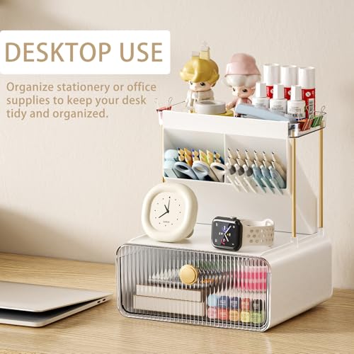 Makeup Organizer with Drawer for Vanity, 2 Tier 5 Zones Cosmetic Display Case Detachable, Cosmetic Storage Perfume Shelf for Bathroom Counter, Perfect Storage Solution for Your Beauty Essential(Clear)