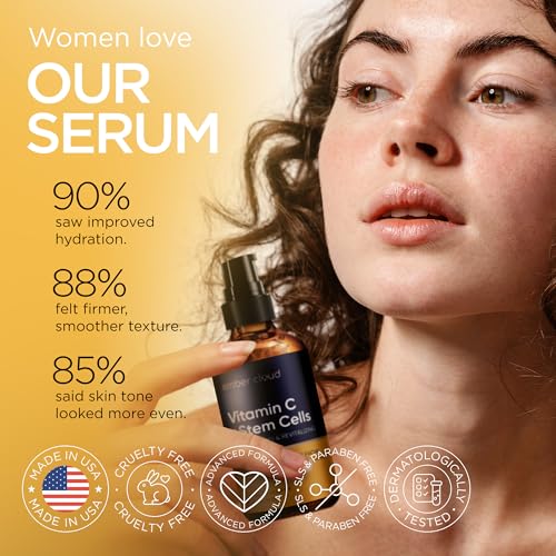 Vitamin C Serum for Face & Eyes (2Oz) with Hyaluronic Acid, Stem Cells, Vitamin E, Aloe Vera - Supports Skin Health & Even Tone