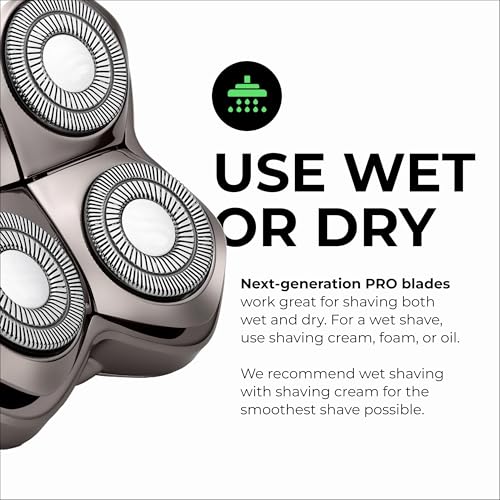 Skull Shaver Carver PRO 4 Head Replacement Blade - Shaver Blade for Wet & Dry Shaving - Rotary Heads Design - Japanese Stainless Steel - Compatible with Pitbull, Palm & Butterfly Kiss Shavers