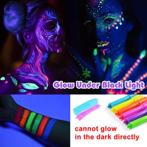 12 Pcs Face Painting Kits, Glow In The Dark Under UV Black Light Sticks£¬Glow Face Body Paint Party Supplies£¬for Adult Birthday, Halloween, Thanksgiving Day, Cosplay Makeup Neon Gifts