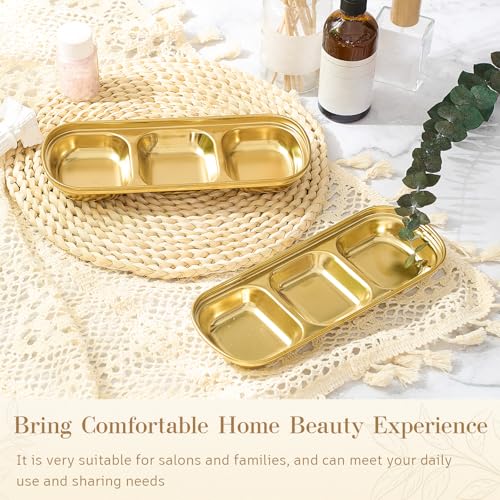 12 Pcs DIY Esthetician Bowls Face Mask Tray Esthetician Supplies Stainless Steel Compartment Serving Tray Women Skincare Products for Spa Salon Aesthetician Beauty, Nail Art (Gold,Medium)