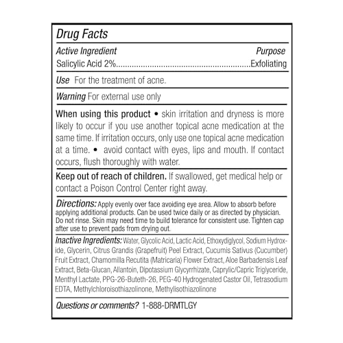 DRMTLGY Tingl Exfoliating Face & Body Pads ? Glycolic, Lactic & Salicylic Acid for Acne, Pores, Blackheads & Wrinkles ? AHA BHA Toner Pads for Oily Skin, Anti-Aging, FSA/HSA Eligible ? 60 Count