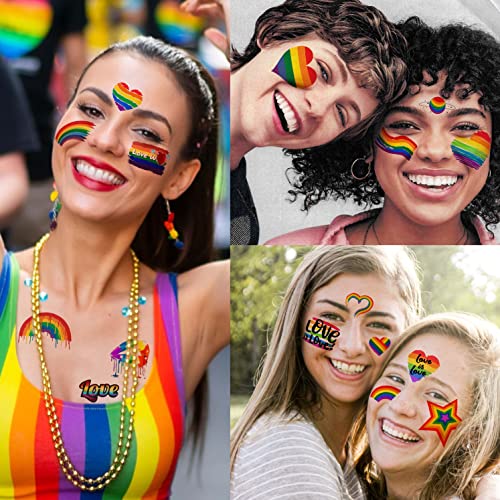 136+ PCS Gay Pride Tattoos For Women Men Adults, LGBT Rainbow Temporary Tattoos Pride Face Stickers, Temp Bulk Flag LGBTQ Fake Tattoos, Rainbow Pride Accessories Equality Parades Party Celebrations