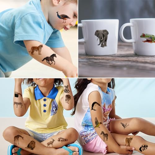 Jungle Animals Temporary Tattoos for Kids Party Supplies - 148 Individually Sheets Safari Animals Tattoos for Boys Girls Birthday Party Supplies