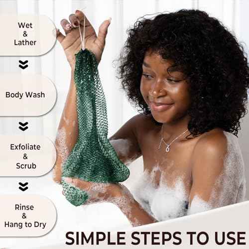 African Exfoliating Net Sponge Authentic - Real African Bath Sponge with Knots and Ropes - Back Scrubber Exfoliator Washer Cloth with Travel Bag - Body Shower Skin Care Essentials for Daily Use