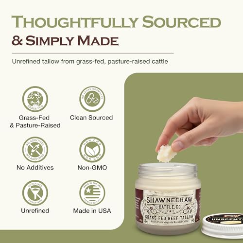 Handmade Grass-Fed Beef Tallow Balm - Pasture-Raised Beef Tallow Lotion for Face & Body - Hand Balm w/ Omega-3s, Vitamins A, D, E - All Natural Lotion for All Skin Types - Unscented 2 oz
