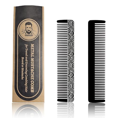 Metal Beard & Mustache Comb - Pocket Comb with 3D Pattern Design, Fine & Wide Teeth for Precise Styling - Durable, Compact, Travel-Friendly Grooming Tool for Facial Hair Care (4.65inch) - Cloud