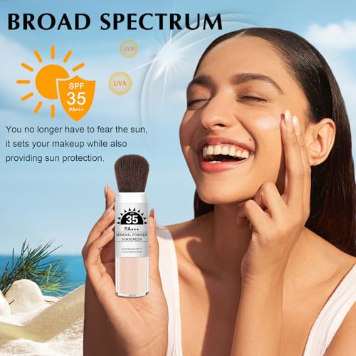 Mineral Powder Sunscreen SPF 35 Setting Powder for Face & Scalp Broad Spectrum Mineral Brush Powder Lightweight Breathable Oil Control Matte Finish for All Skin Tones(Translucent)