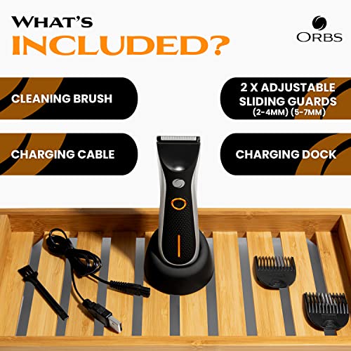 Orbs¢â V2 Electric Groin Hair Trimmer for Men w/Two Speeds, Premium Ball & Body Groomer Shaver for Men, Fully Waterproof Mens Trimmer w/Replaceable Ceramic Blade Heads, 90 Min Battery Life