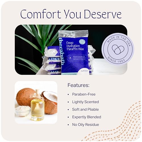 Therabath Deep Hydration Paraffin Wax Bath Refills - Wax Beads - to Relieve Discomfort, Stiff Muscles, Dry Skin - with Coconut Oil, Vitamin E, & Aloe - Made in the USA, 6 lb. Clearly Coconut