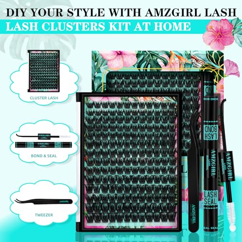 Lash Clusters Kit 168pcs Lash Extension Kit Cluster Lashes Natural Look with Lash Bond and Seal Waterproof, Lash Tweezer with Wet Look Ultra-Thin Band Lashes(Tulip-Kit,D-10-18mm)