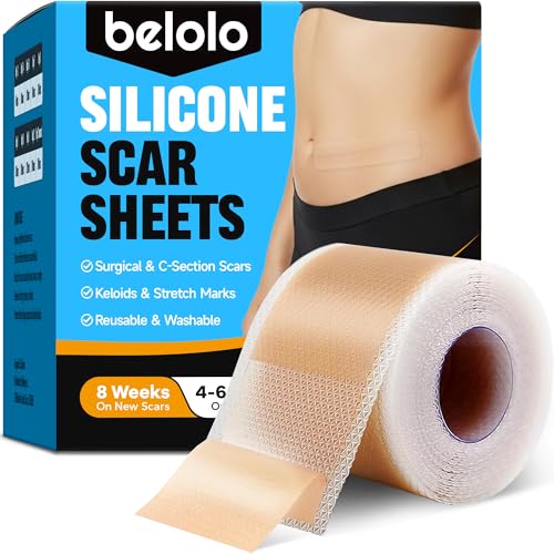 Silicone Scar Sheets (1.6" x 60" Roll - 1.5M), Silicone Scar Tape, Silicone Scar Sheets for Surgical Scars, Keloids & C-Section Scars, Reusable & Washable Scar Patches for Face & Body