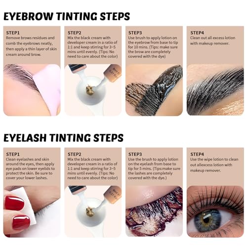 Libeauty Eyelash and Eyebrow Color Kit with Eye Patches - Professional Black Coloring Set for DIY Home Use - Includes Detailed Step-by-Step Manual & Precision Brushes - 8ml