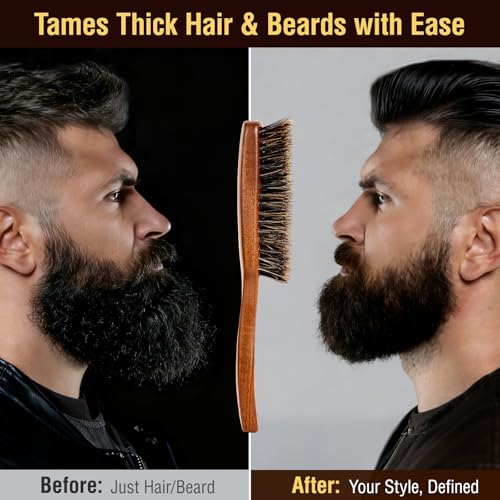 URTHEONE Premium Beard Brush Grooming Kit - 100% Natural Boar Bristle Hair Brush for Men, Ergonomic Handle,Cleaning Brush & Folding Scissors - Complete Beard Hair Care Set for Styling,Maintenance