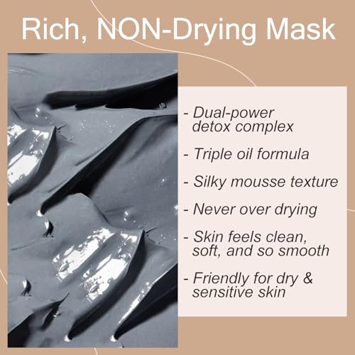 Detox Clay Face Mud Mask with Shilajit, Sunflower Oil, Tea Tree & Charcoal, Deep Purifying Cleansing Mask for Blackheads and Pores, Skin Soothing & Anti aging, Come with A Facial Sponge