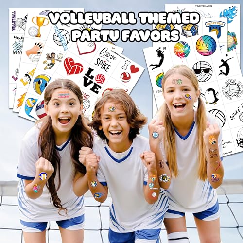 96PCS Cute Volleyball Pre-Cut Temporary Tattoos Themed Pool Birthday Party Decorations Supplies Favors Cool Funny Summer Beach Games Tattoo Stickers Gifts For Kids (Normal)