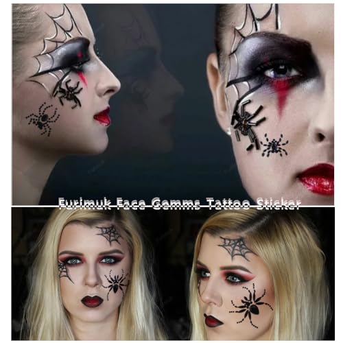 2 Sheets Spider Face Jewels Gems Tattoos for Halloween Makeup, Spider Web Crystal Rhinestone Temporary Sticker Body Face Jewels Stick on Halloween Festival Rave Party Dress-up