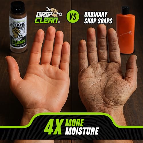 Grip Clean Heavy-Duty Hand Cleaner for Mechanics with Nail Brush - Moisturizing Coconut Oil Hand Cleaner Liquid Hand Soap with Stiff Bristle Nail Brush, Lime Scent ? 8 Fl Oz Squeeze Bottle + Brush