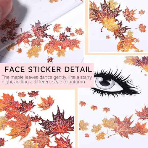 Fall Maple Face Sticker Autumn Maple Face Tattoo Stickers Thanksgiving Temporary Tattoos Stickers Fashion Maple Leaf Art Tattoo Sticker Thanksgiving Party Face Accessories for Body/Facial Makeup