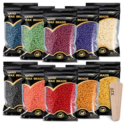 2.2lbs Hair Removal Wax Beads, Professional Hard Wax Beads 1000g, with 20 Applicators, Suitable for Full Body, Painless Gentle Wax Bead Hair Removal for Men and Women