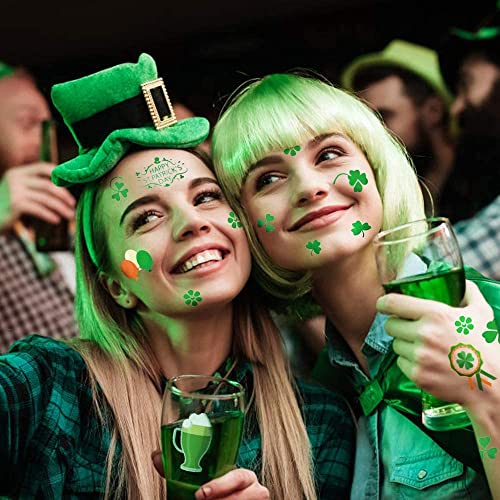 St Patricks Day Tattoos, 20 Unique Sheets Shamrock Patterned Tattoos, St. Patrick's Day Face Tattoos for Kids, Irish Parade and Party Favors Decorations