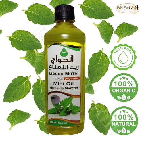 Pure & Natural Peppermint Oil Cold Pressed Al Hawaj Elhawag El Hawag Natural Concentrated Crude Perfect Fresh Mint Oils For Body & Skin & Hair (1 Pack = 17.64 oz / 500 ml) ??? ??????? ??????