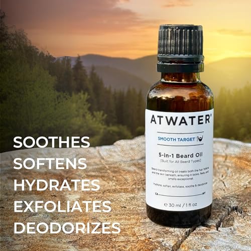 ATWATER Smooth Target 5-in-1 Beard Oil, Men's Beard Conditioner with Argan Oil and Lavender, Hydrates and Softens Facial Hair - .34 oz