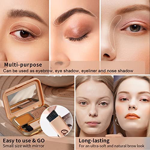 Oulac Waterproof Brown Eyebrow Powder Kit with Brow Brush 2 in1 Long Lasting Instant Eyebrow Pomade & Powder Natural Makeup for Sparse Brows 3.2 g/0.11 oz (Ginger£©
