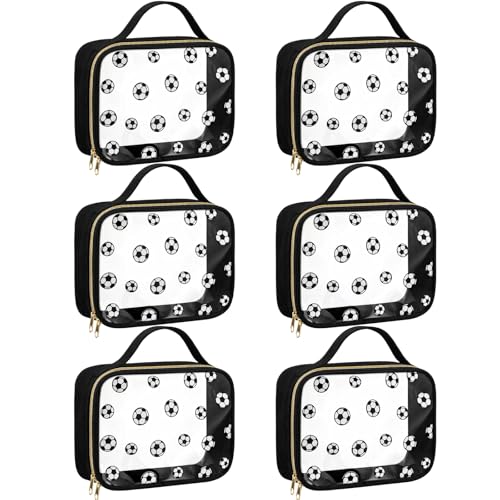 Hillban 6 Pack Soccer Gifts Clear Makeup Bag with Handle Travel Toiletry Bag for Women Sport Goodie Cosmetic Organizer Zipper Pouch for Soccer Party Favors Supplies